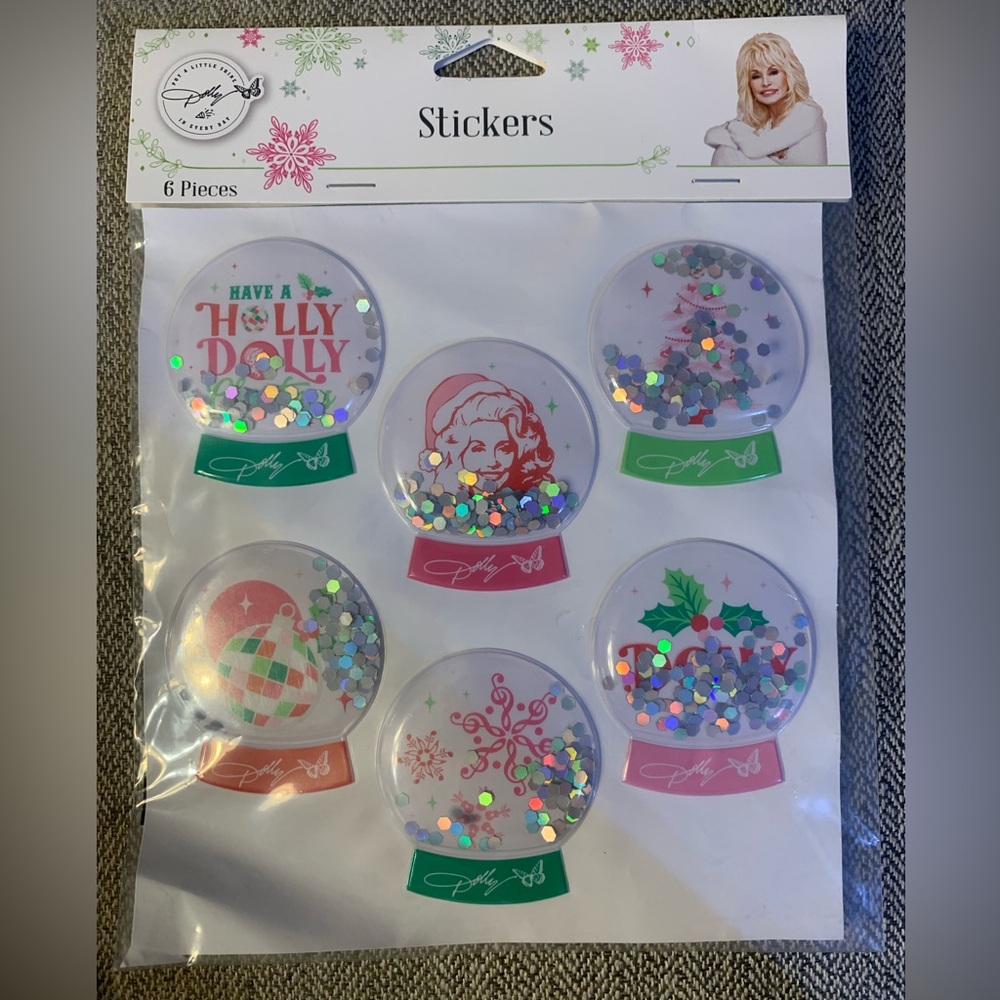 Gorgeous Dolly Parton Christmas Snow Globe Shakers Stickers New Country Music